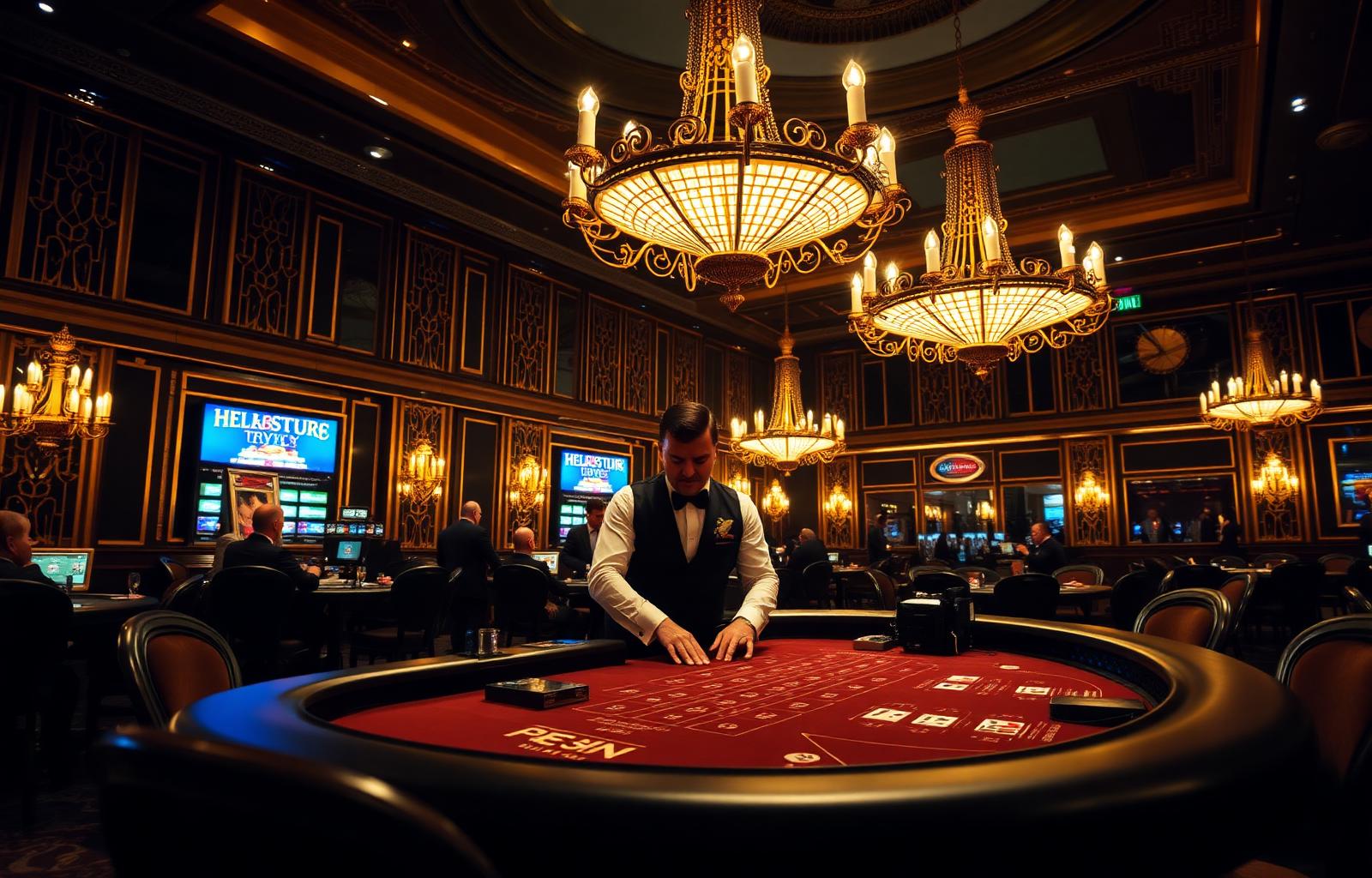 High-end Event Photography prompt: casino night event, elegant croupier, professional tables, no cash play