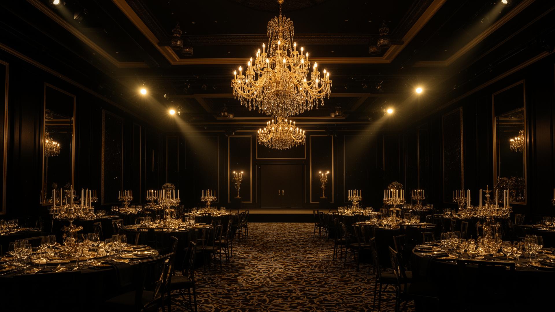 High-end Event Photography: premium interior, evening lighting, professional tables and guests enjoying elegant no-cash event